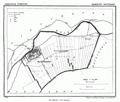Gemeente Montfoort in ca. 1870, kaart J. Kuijper