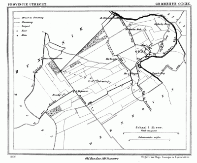 Gemeente Odijk in ca. 1870, kaart J. Kuijper