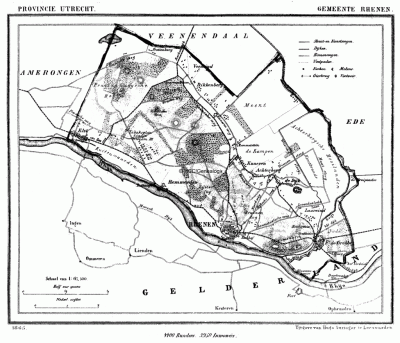 Gemeente Rhenen in ca. 1870, kaart J. Kuijper