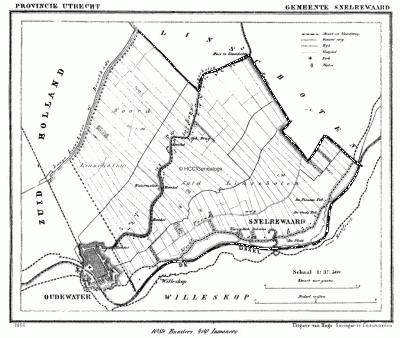 Gemeente Snelrewaard in ca. 1870, kaart J. Kuijper