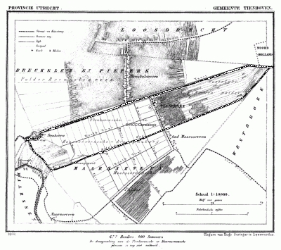 Gemeente Tienhoven in ca. 1870, kaart J. Kuijper