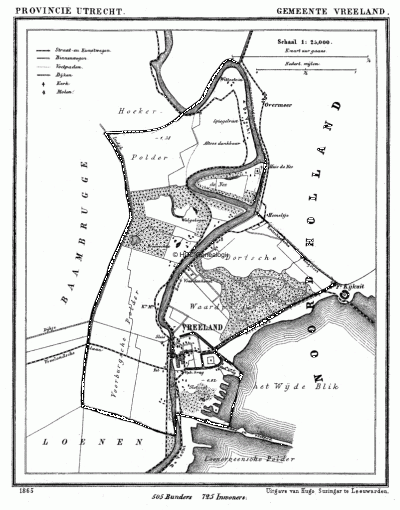 Gemeente Vreeland in ca. 1870, kaart J. Kuijper