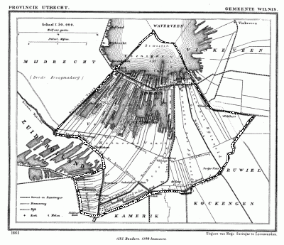 Gemeente Wilnis in ca. 1870, kaart J. Kuijper