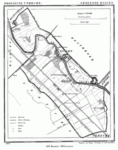 Gemeente Zuilen in ca. 1870, kaart J. Kuijper