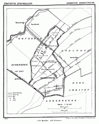 Gemeente Berkenwoude in ca. 1870, kaart J. Kuijper