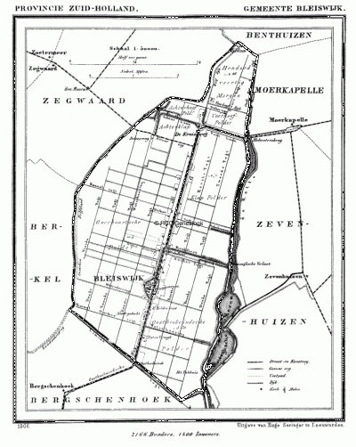 Gemeente Bleiswijk in ca. 1870, kaart J. Kuijper