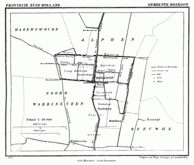 Gemeente Boskoop in ca. 1870, kaart J. Kuijper