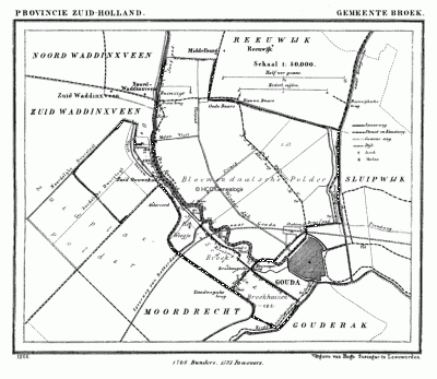 Gemeente Broek in ca. 1870. kaart J. Kuijper