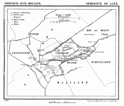 Gemeente De Lier in ca. 1870, kaart J. Kuijper