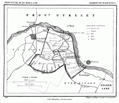 Gemeente Hagestein in ca. 1870, kaart J. Kuijper