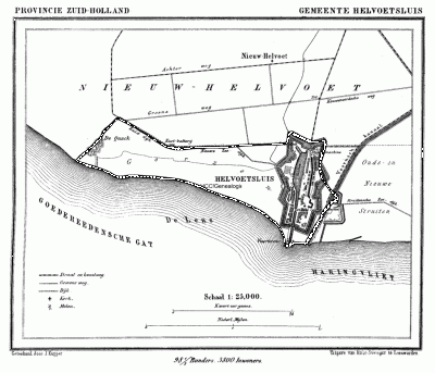 Gemeente Hellevoetsluis in ca. 1870, kaart J. Kuijper