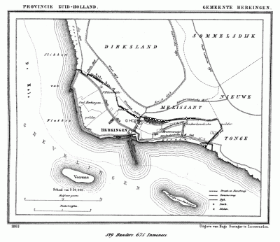 Gemeente Herkingen in ca. 1870, kaart J. Kuijper