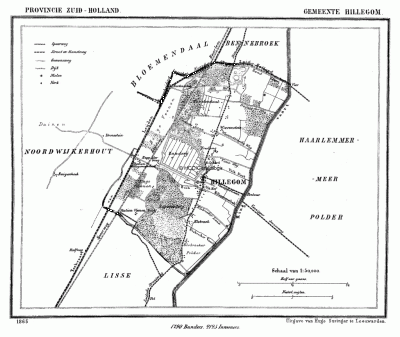 Gemeente Hillegom in ca. 1870, kaart J. Kuijper