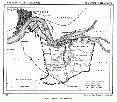 Gemeente IJsselmonde anno ca. 1870, kaart J. Kuijper