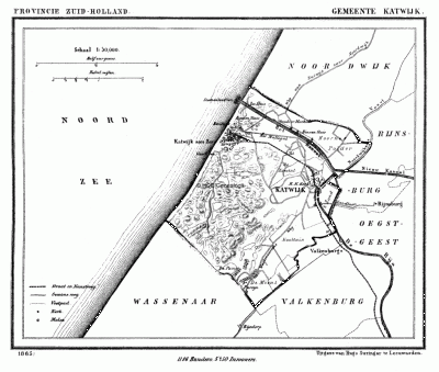 Gemeente Katwijk in ca. 1870, kaart J. Kuijper