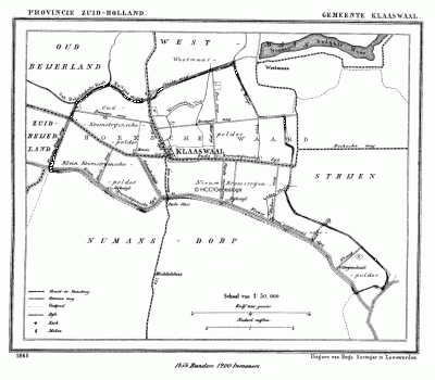 Gemeente Klaaswaal in ca. 1870, kaart J. Kuijper