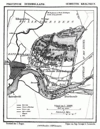 Gemeente Kralingen in ca. 1870, kaart J. Kuijper