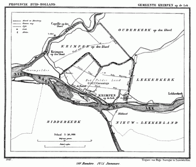 Gemeente Krimpen aan de Lek in ca. 1870, kaart J. Kuijper