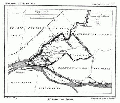 Gemeente Krimpen aan den IJssel in ca. 1870, kaart J. Kuijper