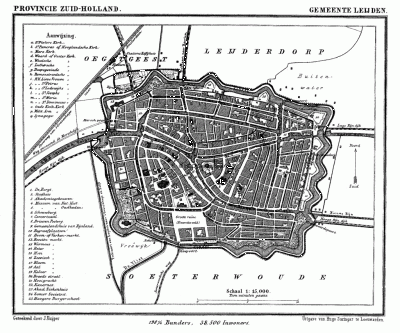 Gemeente Leiden in ca. 1870, kaart J. Kuijper