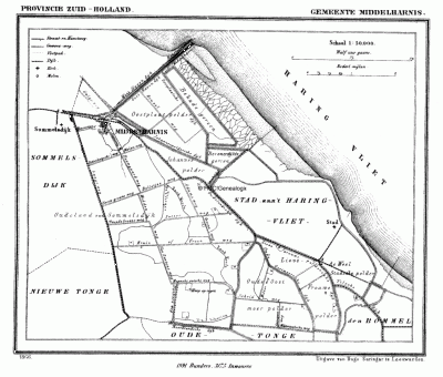 Gemeente Middelharnis in ca. 1870, kaart J. Kuijper