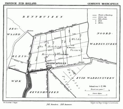 Gemeente Moerkapelle in ca. 1870, kaart J. Kuijper