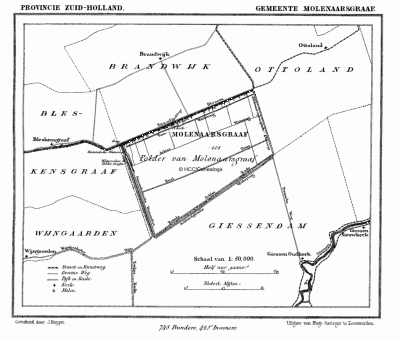 Gemeente Molenaarsgraaf in ca. 1870, kaart J. Kuijper