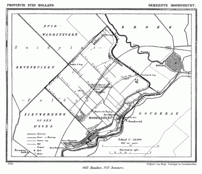 Gemeente Moordrecht in ca. 1870, kaart J. Kuijper