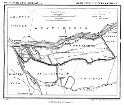 Gemeente Nieuw-Lekkerland in ca. 1870, kaart J. Kuijper