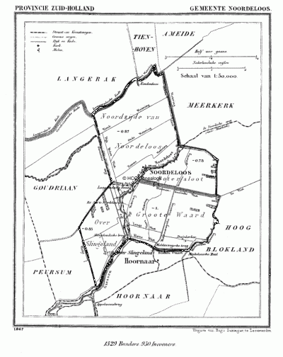 Gemeente Noordeloos in ca. 1870, kaart J. Kuijper