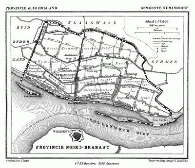 Gemeente Numansdorp in ca. 1870, kaart J. Kuijper