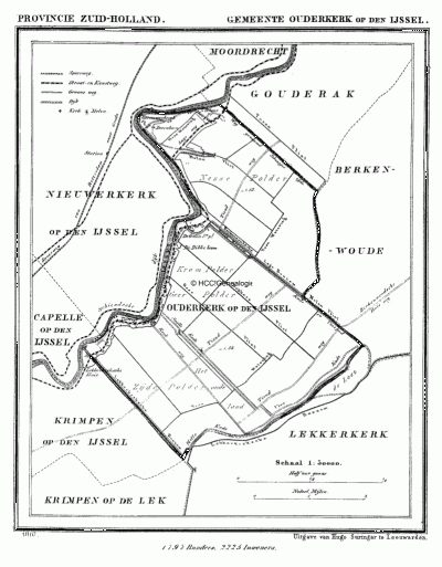 Gemeente Ouderkerk aan den IJssel in ca. 1870, kaart J. Kuijper
