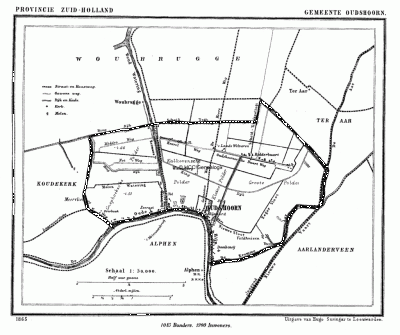 Gemeente Oudshoorn in ca. 1870, kaart J. Kuijper