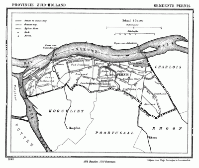 Gemeente Pernis anno ca. 1870, kaart J. Kuijper