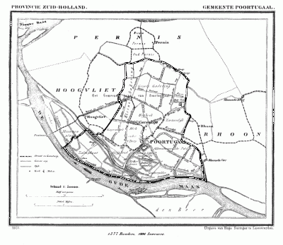 Gemeente Poortugaal in ca. 1870, kaart J. Kuijper