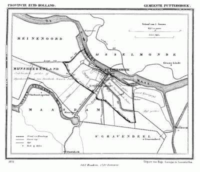Gemeente Puttershoek in ca. 1870, kaart J. Kuijper