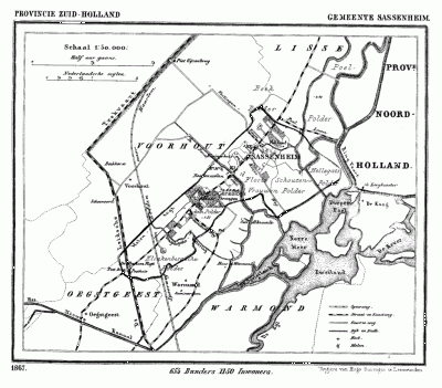 Gemeente Sassenheim in ca. 1870, kaart J. Kuijper