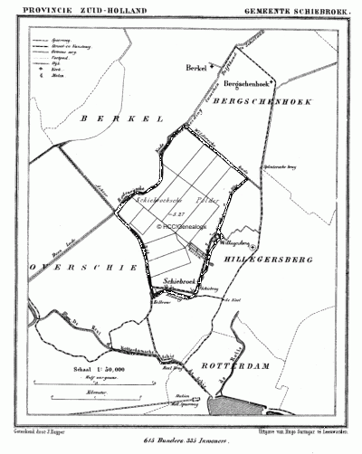 Gemeente Schiebroek in ca. 1870, kaart J. Kuijper