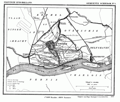 Gemeente Schiedam anno ca. 1870, kaart J. Kuijper