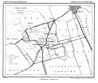 Gemeente Schipluiden in ca. 1870, kaart J. Kuijper
