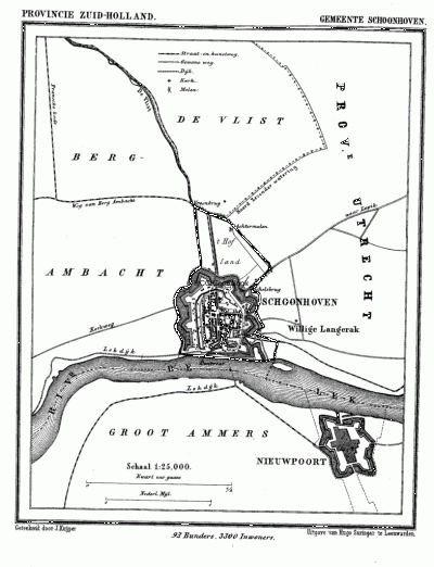 Gemeente Schoonhoven anno ca. 1870, kaart J. Kuijper