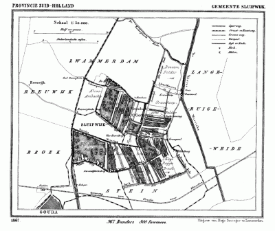 Gemeente Sluipwijk in ca. 1870, kaart J. Kuijper