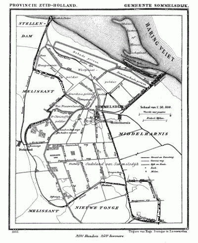 Gemeente Sommelsdijk in ca. 1870, kaart J. Kuijper