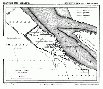 Gemeente Stad aan 't Haringvliet in ca. 1870, kaart J. Kuijper