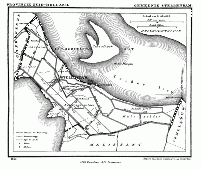 Gemeente Stellendam in ca. 1870, kaart J. Kuijper