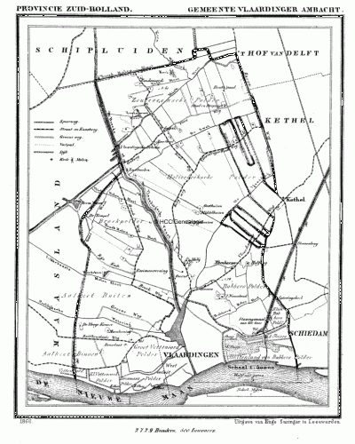 Gemeente Vlaardinger-Ambacht in ca. 1870, kaart J. Kuijper