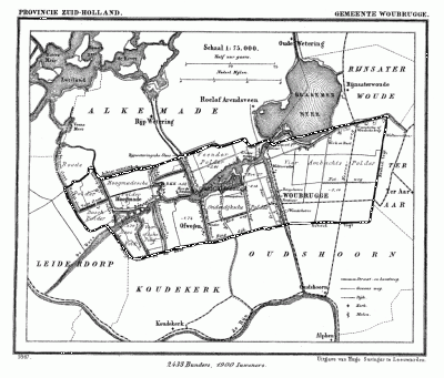 Gemeente Woubrugge in ca. 1870, kaart J. Kuijper