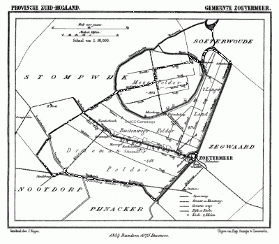 Gemeente Zoetermeer in ca. 1870, kaart J. Kuijper