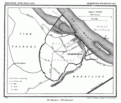 Gemeente Zwartewaal in ca. 1870, kaart J. Kuijper