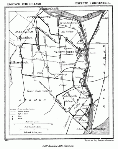 Gemeente 's-Gravendeel in ca. 1870, kaart J. Kuijper